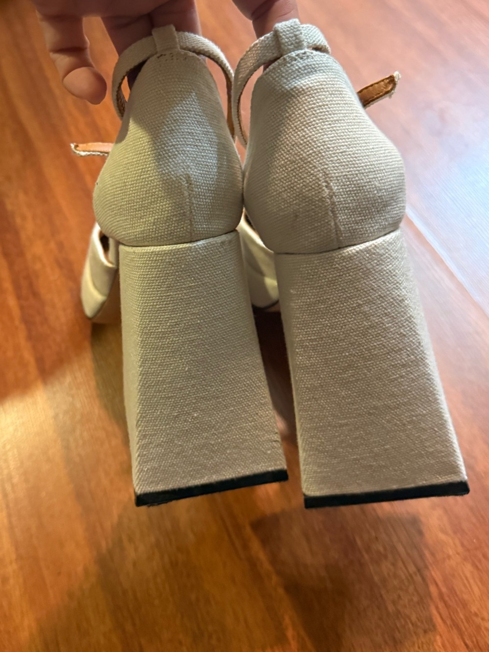 SHUSHU/TONG OFF WHITE CANVAS PLATFORM HEELS - BEIGE - Picture 7 of 13